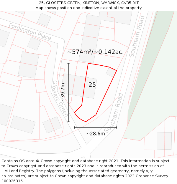 25, GLOSTERS GREEN, KINETON, WARWICK, CV35 0LT: Plot and title map