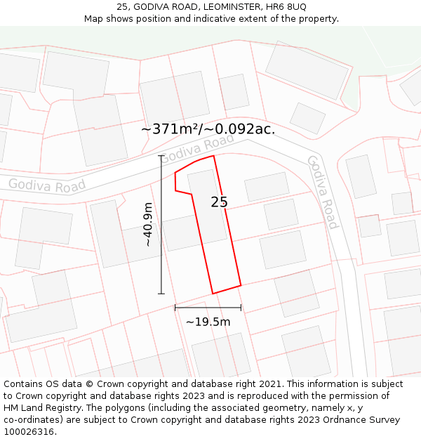 25, GODIVA ROAD, LEOMINSTER, HR6 8UQ: Plot and title map