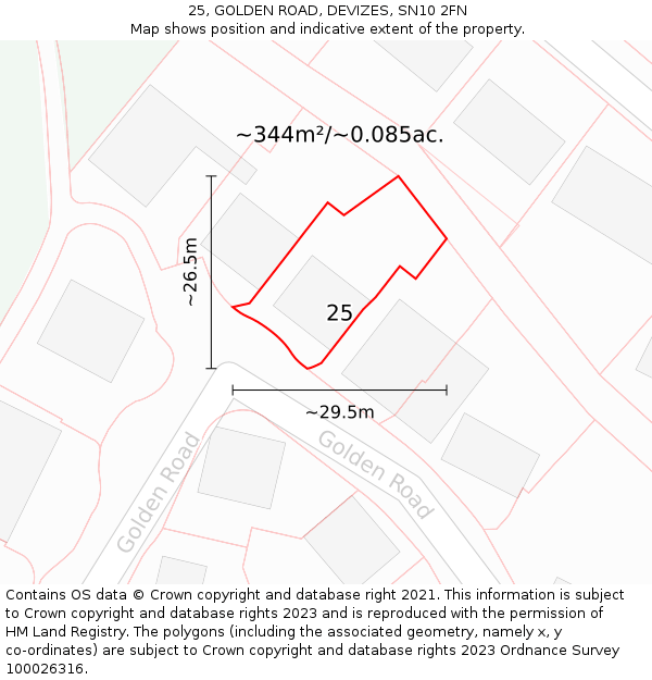 25, GOLDEN ROAD, DEVIZES, SN10 2FN: Plot and title map