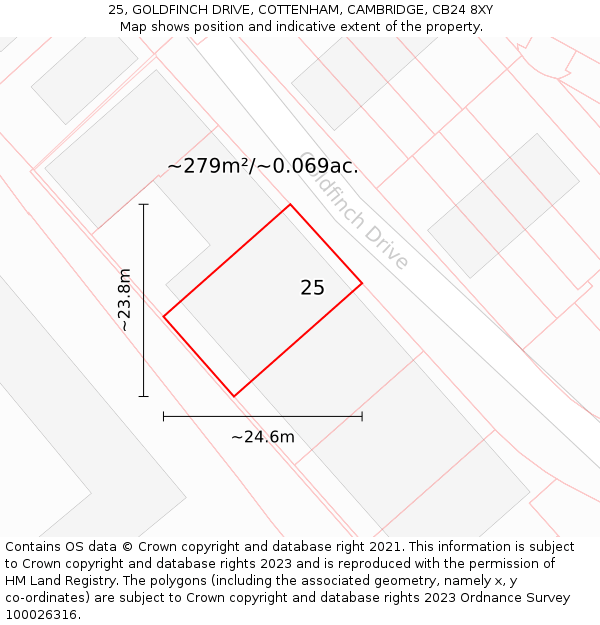 25, GOLDFINCH DRIVE, COTTENHAM, CAMBRIDGE, CB24 8XY: Plot and title map
