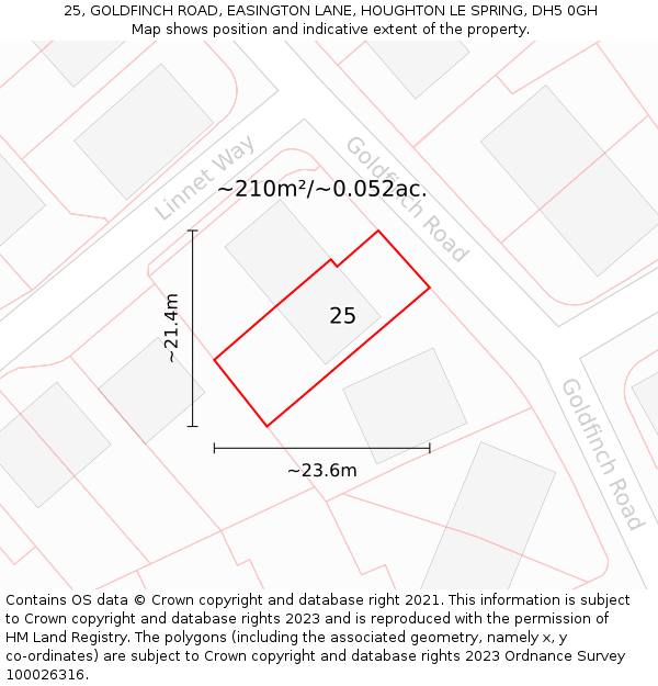 25, GOLDFINCH ROAD, EASINGTON LANE, HOUGHTON LE SPRING, DH5 0GH: Plot and title map