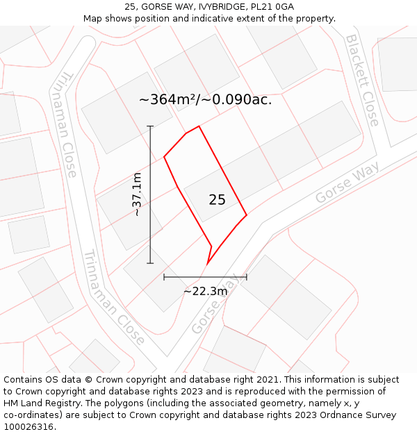 25, GORSE WAY, IVYBRIDGE, PL21 0GA: Plot and title map
