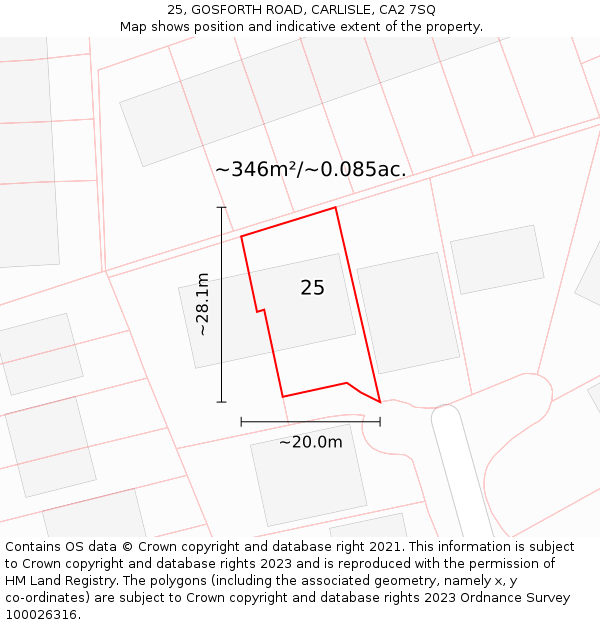 25, GOSFORTH ROAD, CARLISLE, CA2 7SQ: Plot and title map