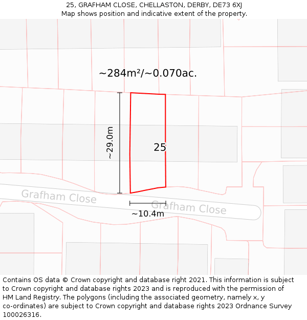 25, GRAFHAM CLOSE, CHELLASTON, DERBY, DE73 6XJ: Plot and title map