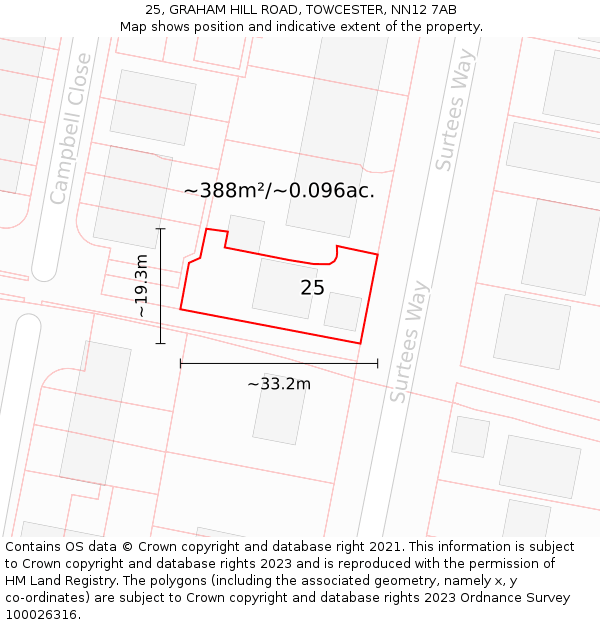 25, GRAHAM HILL ROAD, TOWCESTER, NN12 7AB: Plot and title map