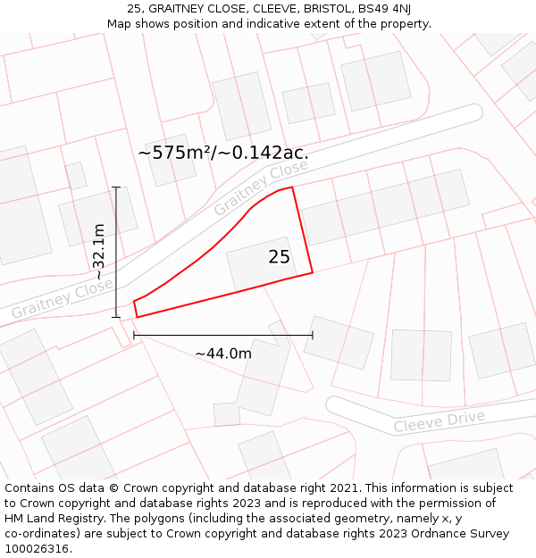 25, GRAITNEY CLOSE, CLEEVE, BRISTOL, BS49 4NJ: Plot and title map