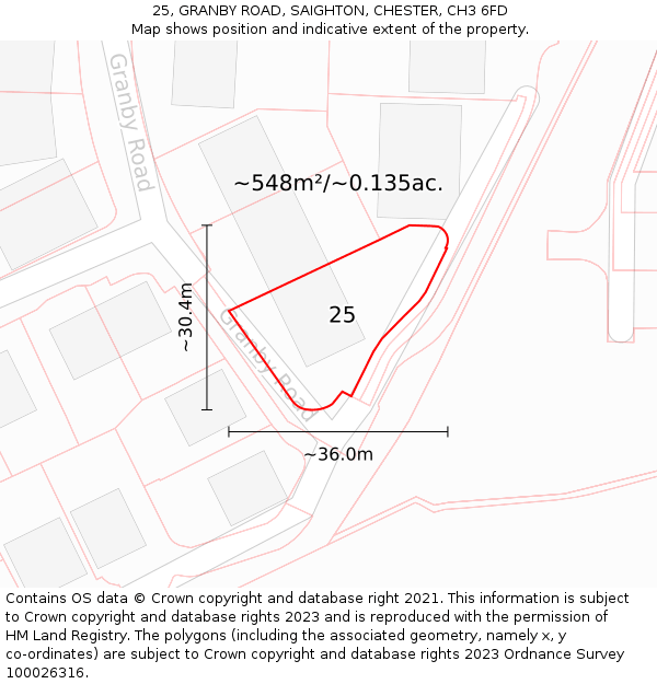 25, GRANBY ROAD, SAIGHTON, CHESTER, CH3 6FD: Plot and title map