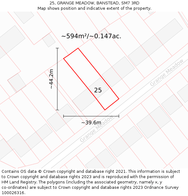 25, GRANGE MEADOW, BANSTEAD, SM7 3RD: Plot and title map