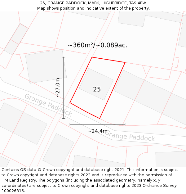25, GRANGE PADDOCK, MARK, HIGHBRIDGE, TA9 4RW: Plot and title map
