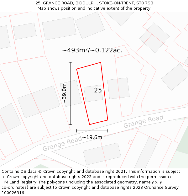 25, GRANGE ROAD, BIDDULPH, STOKE-ON-TRENT, ST8 7SB: Plot and title map