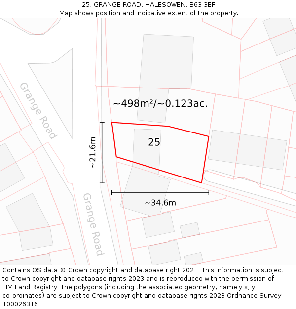 25, GRANGE ROAD, HALESOWEN, B63 3EF: Plot and title map