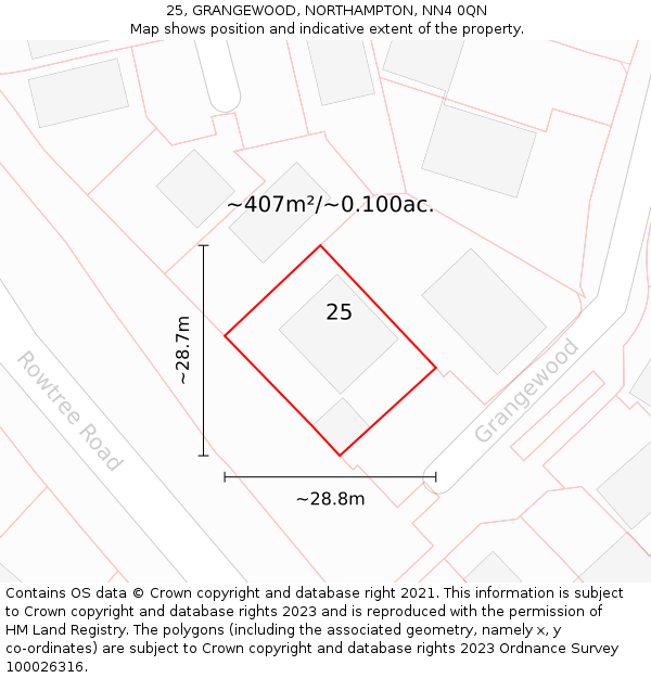 25, GRANGEWOOD, NORTHAMPTON, NN4 0QN: Plot and title map