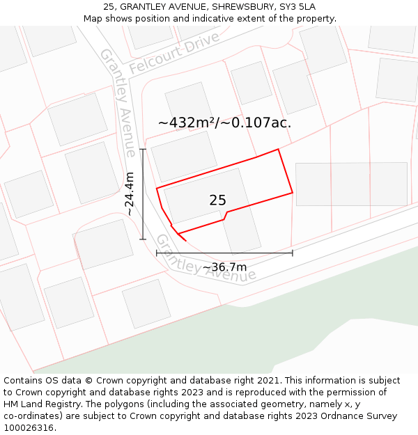 25, GRANTLEY AVENUE, SHREWSBURY, SY3 5LA: Plot and title map