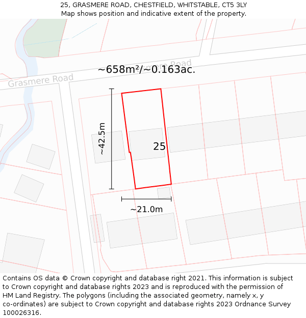 25, GRASMERE ROAD, CHESTFIELD, WHITSTABLE, CT5 3LY: Plot and title map