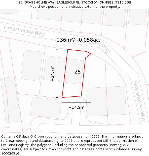 25, GRASSHOLME WAY, EAGLESCLIFFE, STOCKTON-ON-TEES, TS16 0GB: Plot and title map