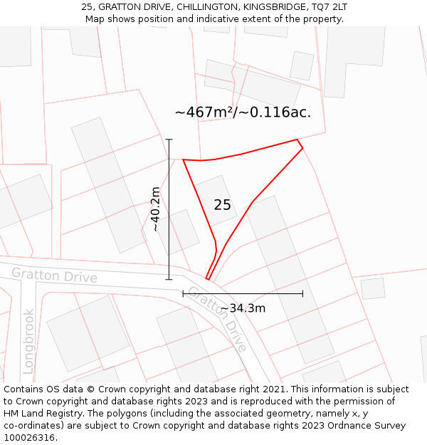 25, GRATTON DRIVE, CHILLINGTON, KINGSBRIDGE, TQ7 2LT: Plot and title map