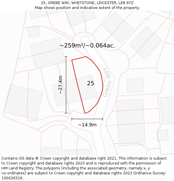 25, GREBE WAY, WHETSTONE, LEICESTER, LE8 6YZ: Plot and title map