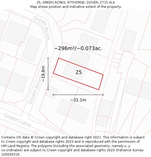 25, GREEN ACRES, EYTHORNE, DOVER, CT15 4LX: Plot and title map