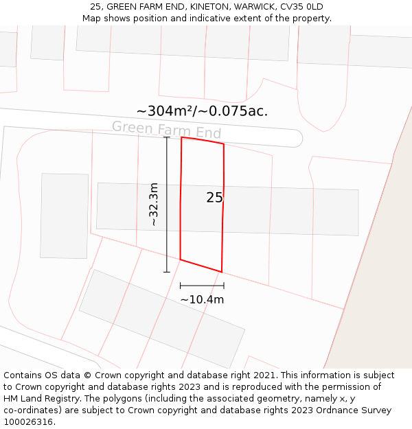 25, GREEN FARM END, KINETON, WARWICK, CV35 0LD: Plot and title map