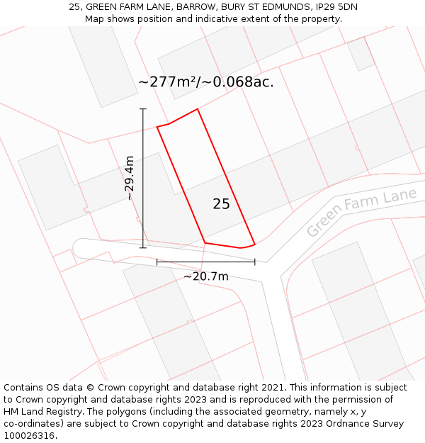 25, GREEN FARM LANE, BARROW, BURY ST EDMUNDS, IP29 5DN: Plot and title map