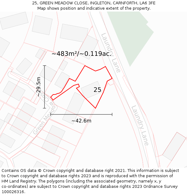 25, GREEN MEADOW CLOSE, INGLETON, CARNFORTH, LA6 3FE: Plot and title map