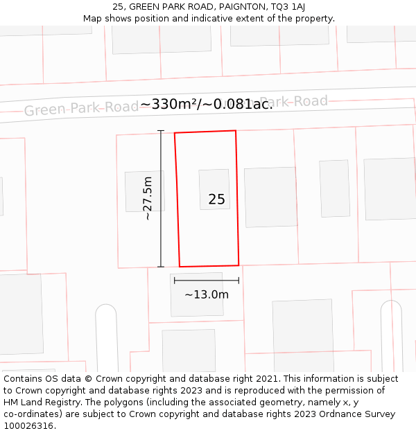 25, GREEN PARK ROAD, PAIGNTON, TQ3 1AJ: Plot and title map
