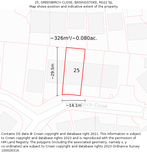 25, GREENBIRCH CLOSE, BASINGSTOKE, RG22 5JL: Plot and title map