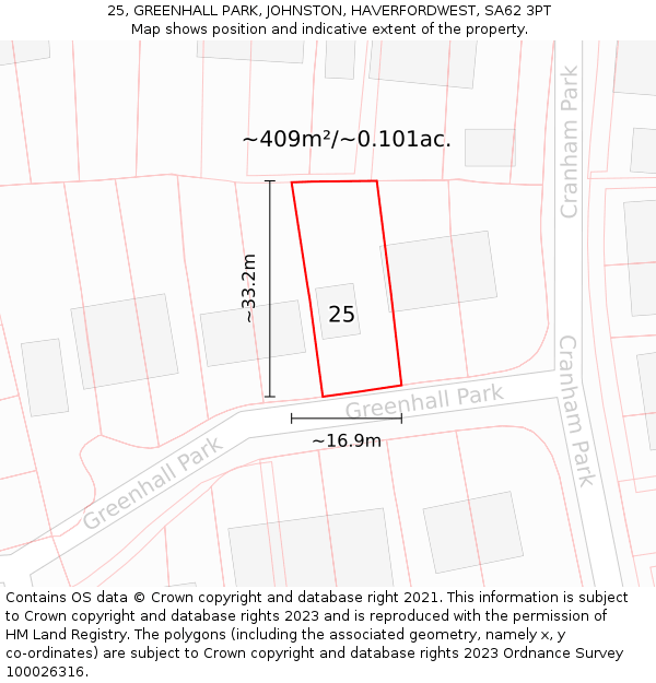 25, GREENHALL PARK, JOHNSTON, HAVERFORDWEST, SA62 3PT: Plot and title map