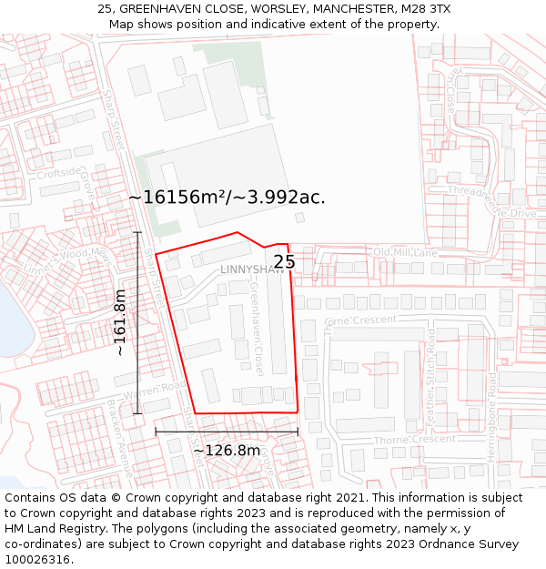 25, GREENHAVEN CLOSE, WORSLEY, MANCHESTER, M28 3TX: Plot and title map