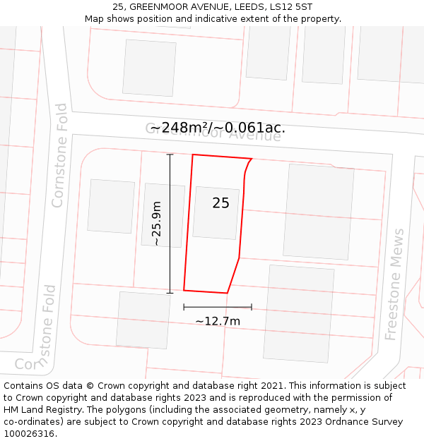 25, GREENMOOR AVENUE, LEEDS, LS12 5ST: Plot and title map