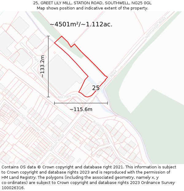 25, GREET LILY MILL, STATION ROAD, SOUTHWELL, NG25 0GL: Plot and title map