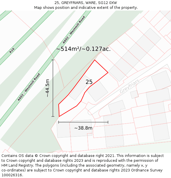 25, GREYFRIARS, WARE, SG12 0XW: Plot and title map