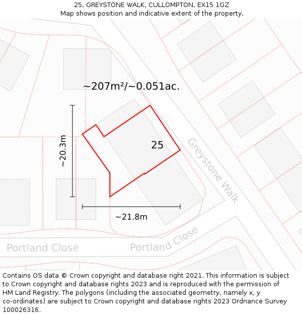 25, GREYSTONE WALK, CULLOMPTON, EX15 1GZ: Plot and title map