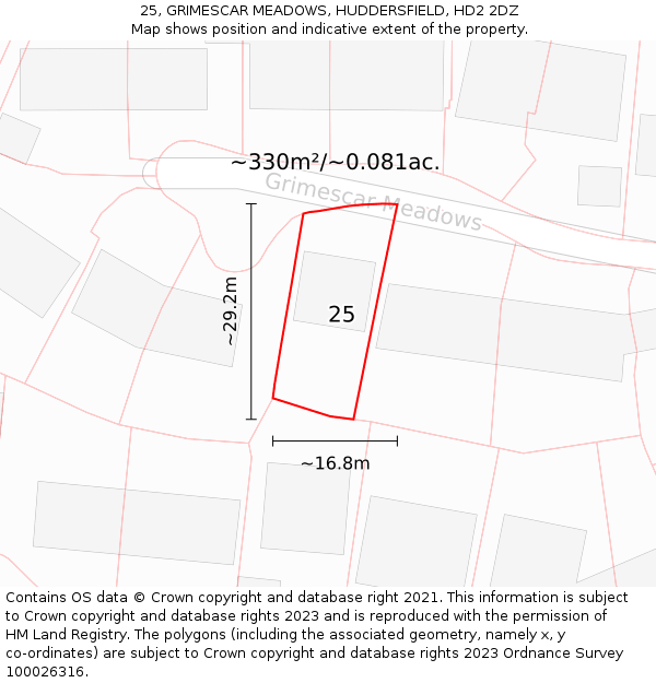 25, GRIMESCAR MEADOWS, HUDDERSFIELD, HD2 2DZ: Plot and title map