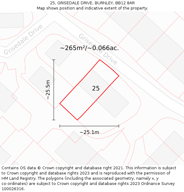 25, GRISEDALE DRIVE, BURNLEY, BB12 8AR: Plot and title map