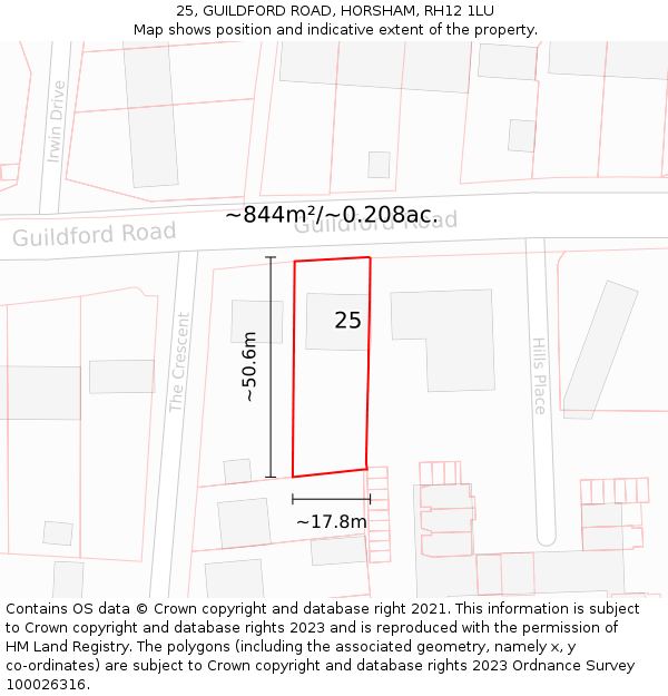 25, GUILDFORD ROAD, HORSHAM, RH12 1LU: Plot and title map