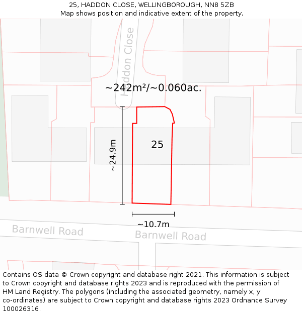 25, HADDON CLOSE, WELLINGBOROUGH, NN8 5ZB: Plot and title map