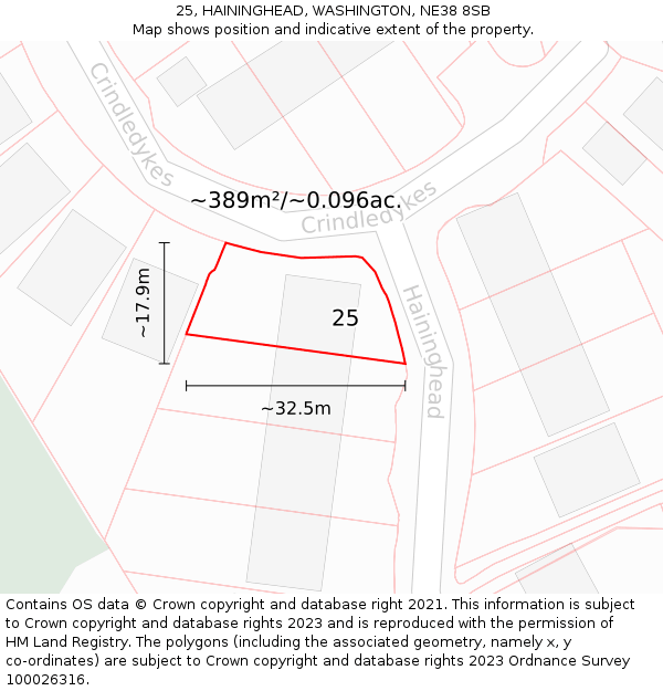 25, HAININGHEAD, WASHINGTON, NE38 8SB: Plot and title map