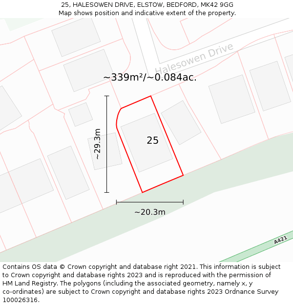 25, HALESOWEN DRIVE, ELSTOW, BEDFORD, MK42 9GG: Plot and title map