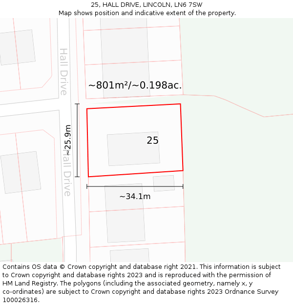 25, HALL DRIVE, LINCOLN, LN6 7SW: Plot and title map