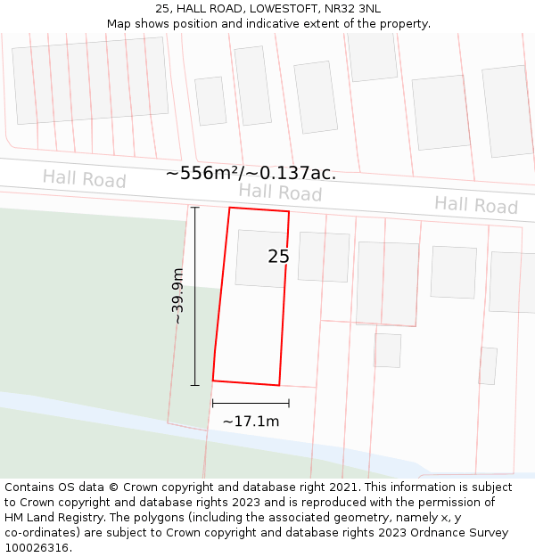 25, HALL ROAD, LOWESTOFT, NR32 3NL: Plot and title map