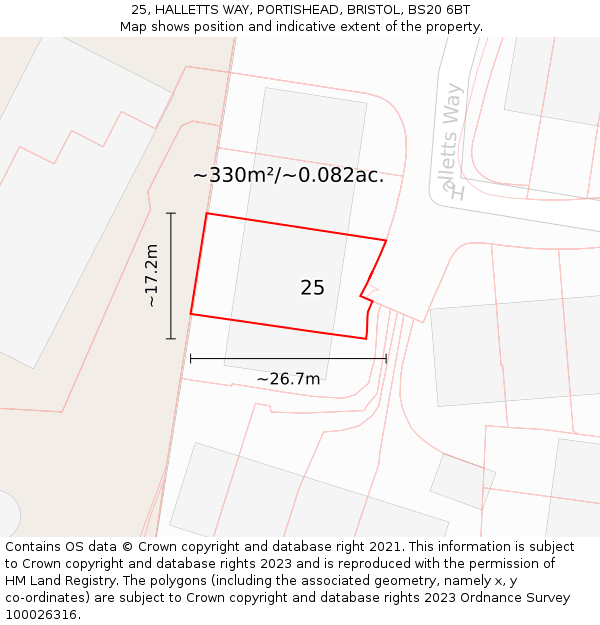 25, HALLETTS WAY, PORTISHEAD, BRISTOL, BS20 6BT: Plot and title map