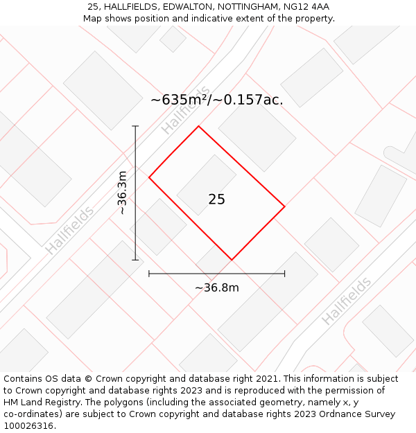 25, HALLFIELDS, EDWALTON, NOTTINGHAM, NG12 4AA: Plot and title map