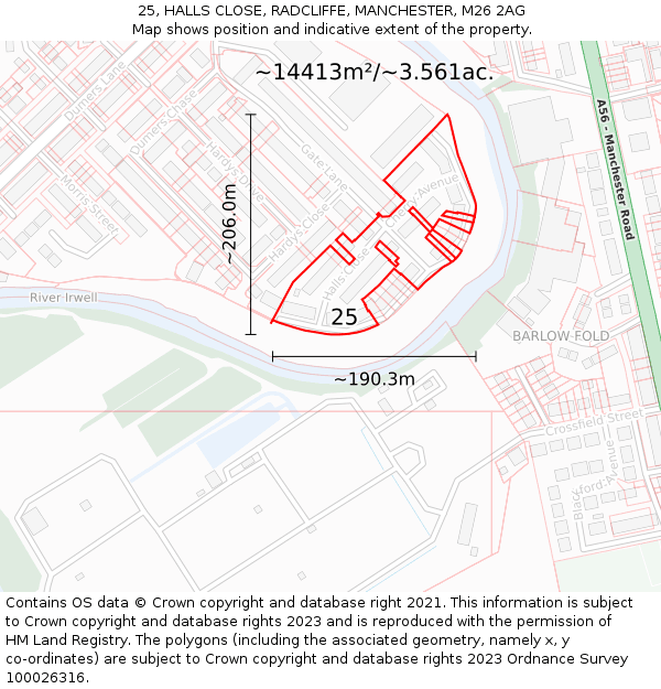 25, HALLS CLOSE, RADCLIFFE, MANCHESTER, M26 2AG: Plot and title map