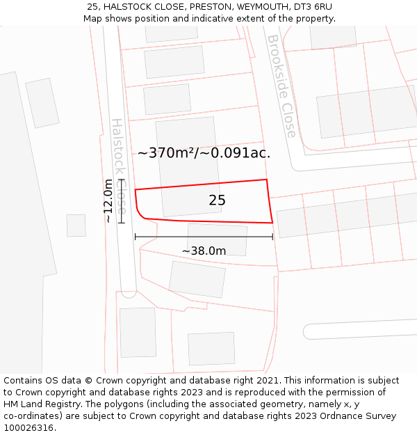 25, HALSTOCK CLOSE, PRESTON, WEYMOUTH, DT3 6RU: Plot and title map
