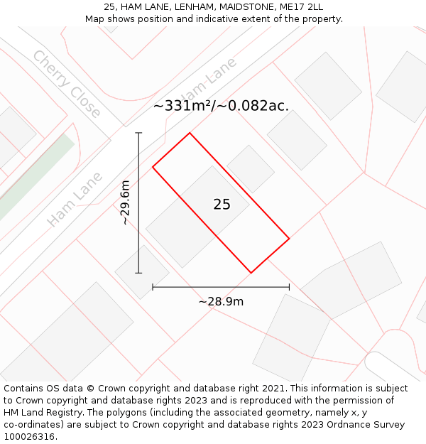25, HAM LANE, LENHAM, MAIDSTONE, ME17 2LL: Plot and title map