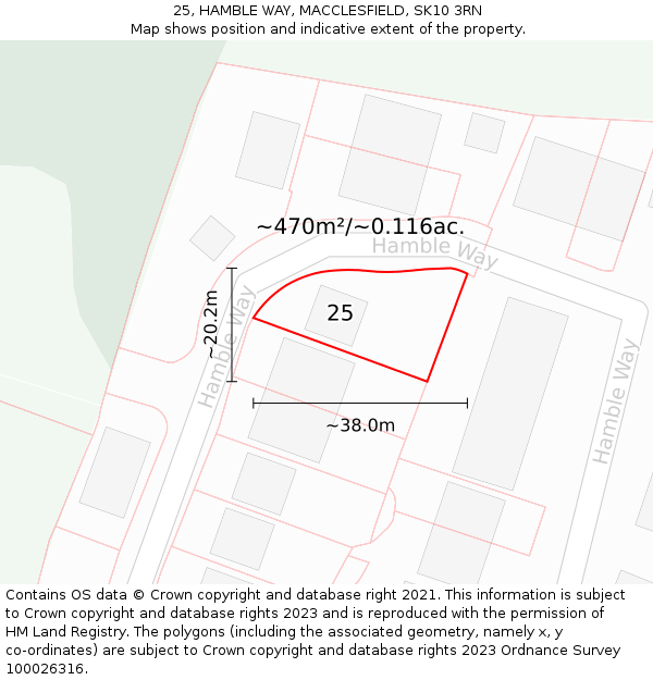 25, HAMBLE WAY, MACCLESFIELD, SK10 3RN: Plot and title map