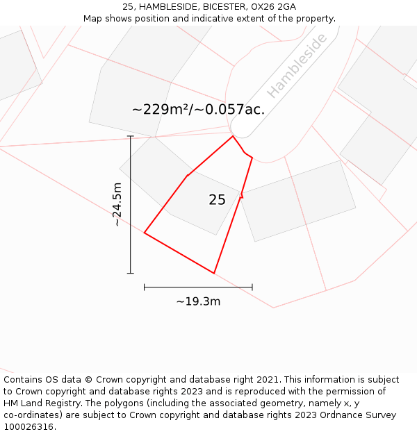 25, HAMBLESIDE, BICESTER, OX26 2GA: Plot and title map