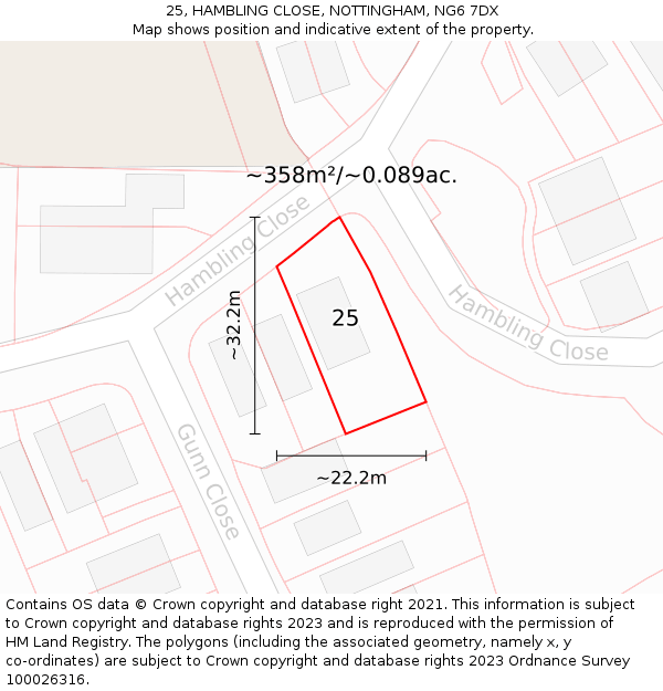 25, HAMBLING CLOSE, NOTTINGHAM, NG6 7DX: Plot and title map