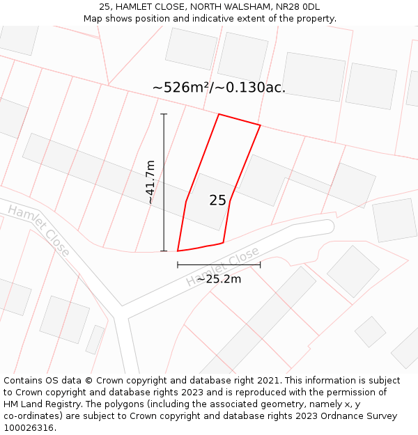 25, HAMLET CLOSE, NORTH WALSHAM, NR28 0DL: Plot and title map